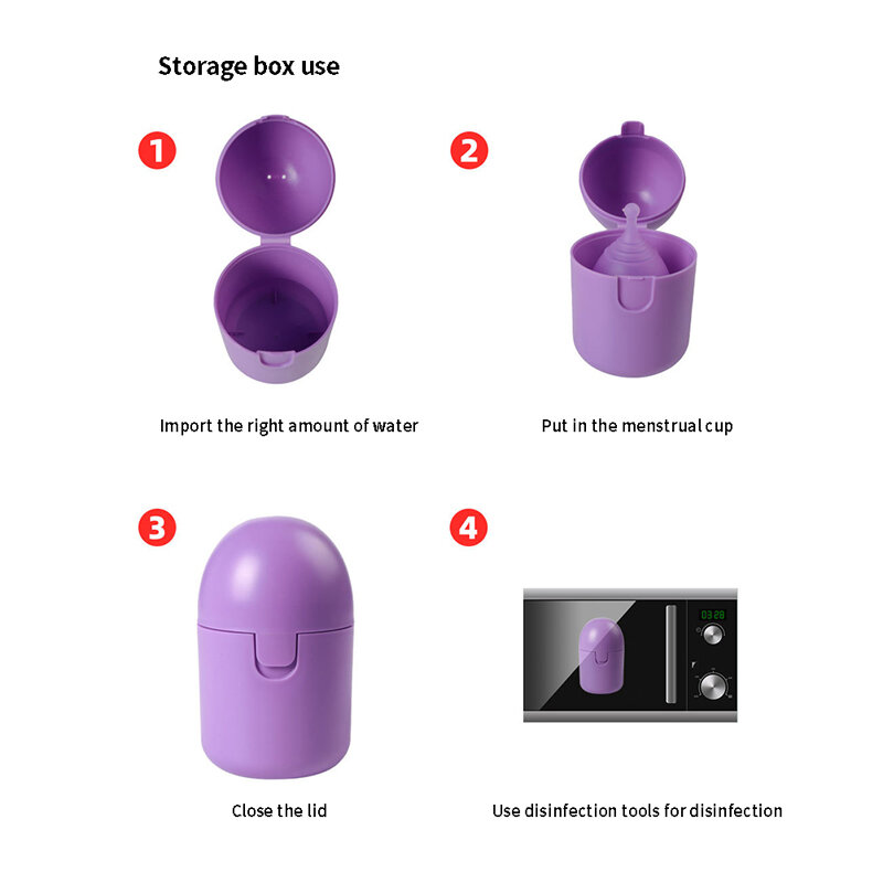 Silicone Menstrual Cup Set, Esterilizador Portátil, Caixa De Desinfecção