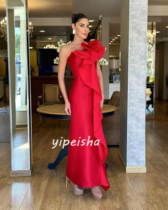 Jersey Ruched Homecoming A-line One-shoulder Bespoke Occasion Gown Long Dresses