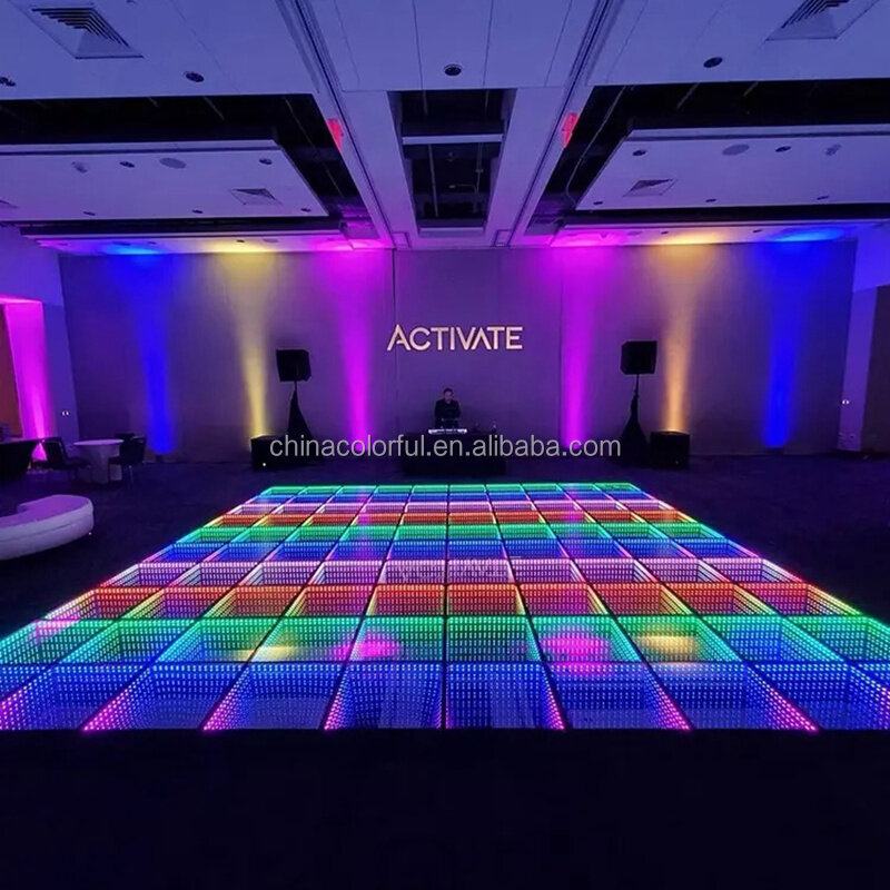 Espelho colorido 3D casamento luz sem fio LED Dance Floor para palco Bar DJ Disco