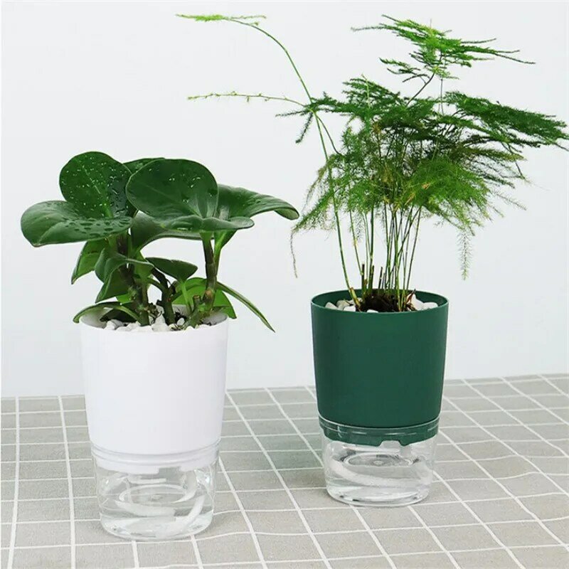 Diri Penyiraman Pot Tanaman Mini Bulat Pot Tanaman Sukulen Dalam Ruangan Rumah Taman Malas Pot Bunga Meja Kantor Dekorasi Kebun Persediaan