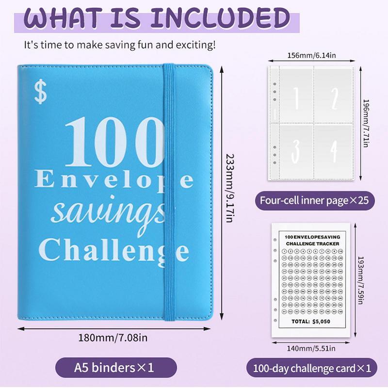 Sobres de carpeta de presupuesto, forma fácil y divertida de ahorrar 5 050 en 100 bolsillos, 100 bolsillos, sobres de efectivo, libro de desafío de ahorro para