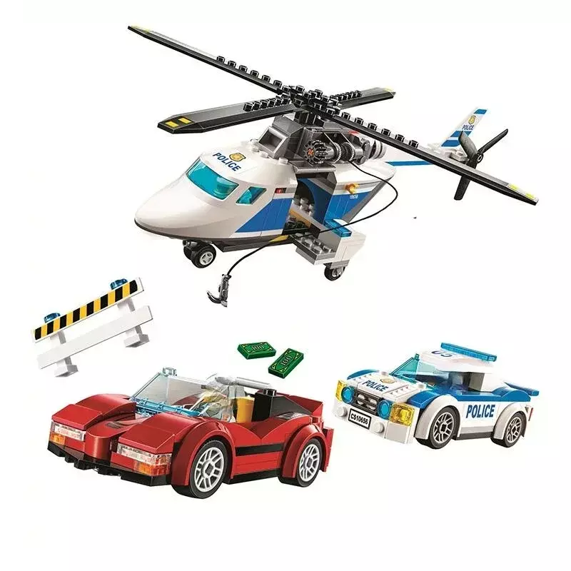 318Pcs Bricks DIY Police High-speed Chasing Helicopter Building Blocks Compatible 60138 with City Toys for Kids Christmas Gifts
