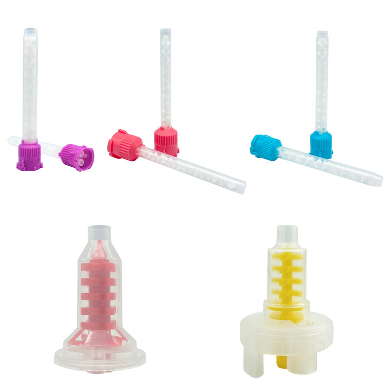 Embouts de mélange dentaire jetables, 50 pièces/lot, matériaux d'impression, Tubes de couleur pour dentier de laboratoire, caoutchouc de Silicone