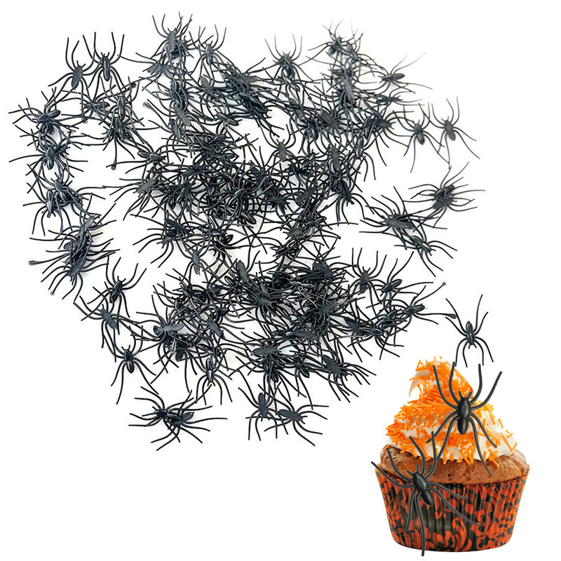Aranha realista brinquedos pequenas aranhas para o dia das bruxas 200 pçs simulação aranhas pretas halloween aranha decorações realista longo