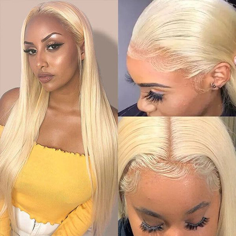 Perruque Lace Front Wig naturelle lisse, blond miel 613, 13x4, 30/40 pouces, perruque Lace Frmeds transparente HD, pour femmes brunes