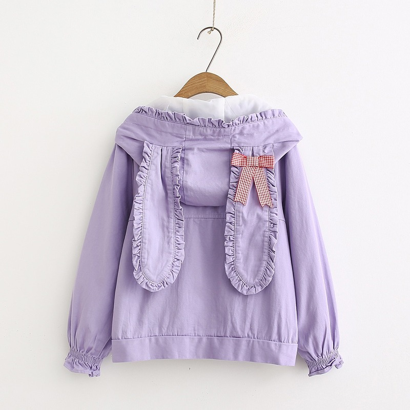Chaquetas básicas con bordado de Orejas de conejo para mujer, chaqueta bonita de un solo pecho, ropa de abrigo rosa, estilo japonés, otoño e invierno, 2021