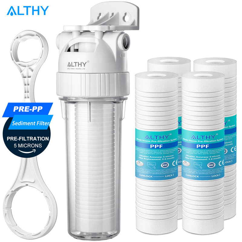 ALTHY-sistema de filtro de agua para sedimentos de toda la casa, prefiltro purificador, prefiltro de algodón PP de 10 pulgadas, 5 micras
