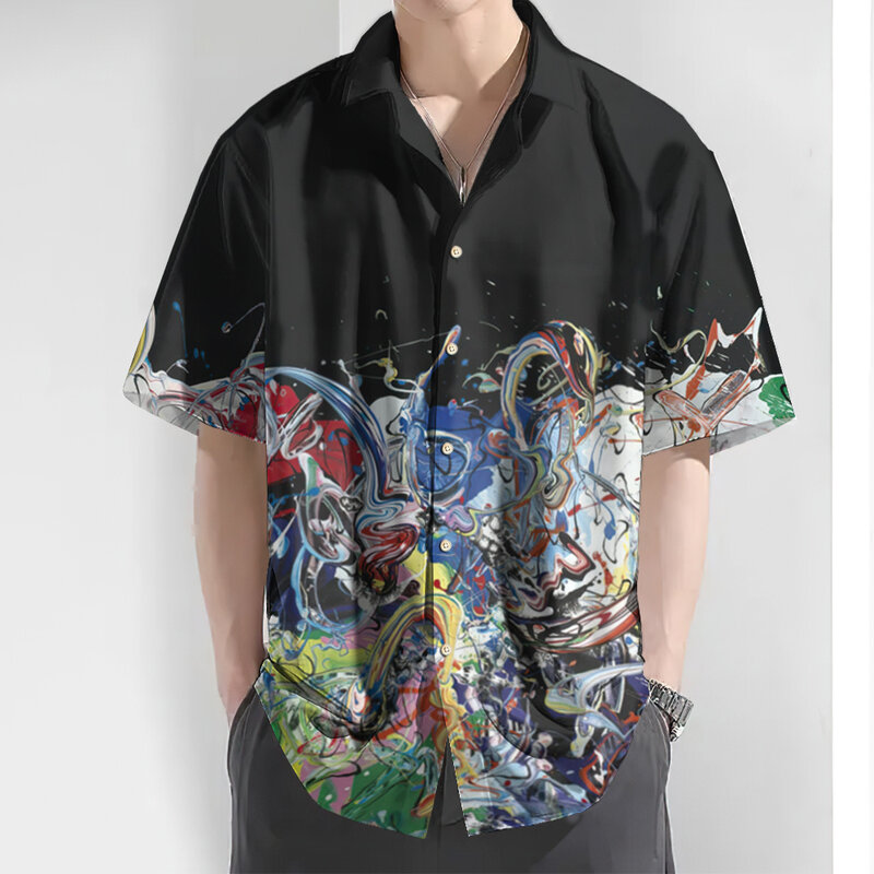 남성용 반팔 셔츠, 3D 그래피티 그라디언트 프린트 하와이안 셔츠, 여름 해변 캐주얼 오버사이즈 셔츠 탑, 2024 신제품