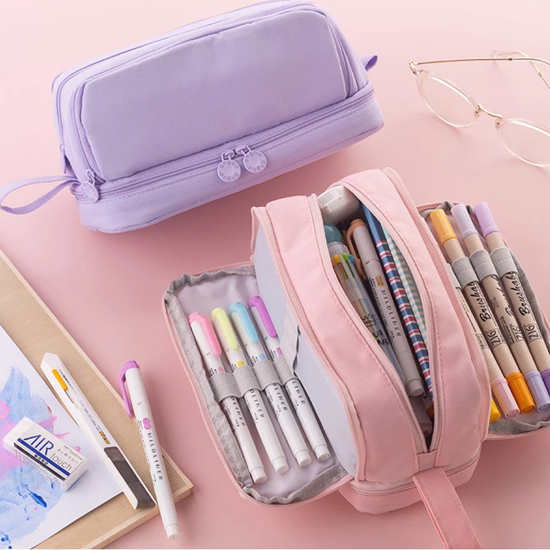 Angoo 대형 연필 케이스 펜 가방, 학교 학생 연필 케이스, 화장품 가방, 문구 정리함, 사무용품, 4 칸막이