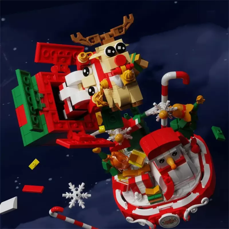 عيد الميلاد سانتا كلوز و ثلج نموذج اللبنات للأطفال ، الإبداع الطوب اللعب ، قرية الشتاء ، المدينة ، 2023