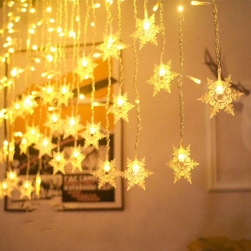 96 LED Snowflake String Lights para Decoração de Natal, Snow Fairy Garland, Halloween, Ano Novo, Decoração de Casa, EU Plug-A, 1 Pc