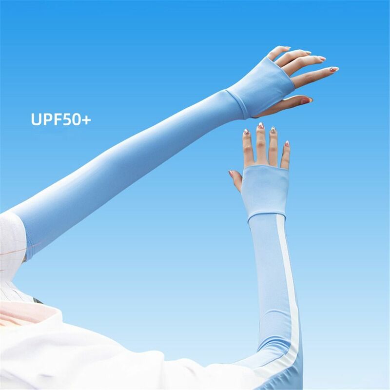 Protector de brazo de seda de hielo para mujer, funda de codo Anti-UV, protección solar