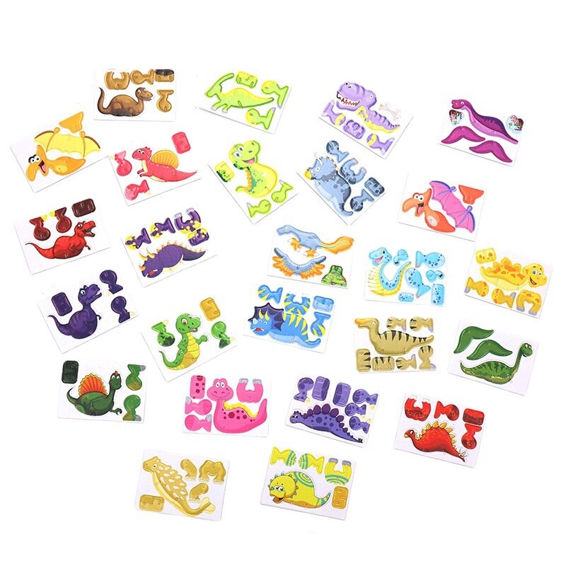 Puzzle kecil anak-anak, mainan Puzzle kecil tiga dimensi dinosaurus kertas bentuk kartun tiga dimensi