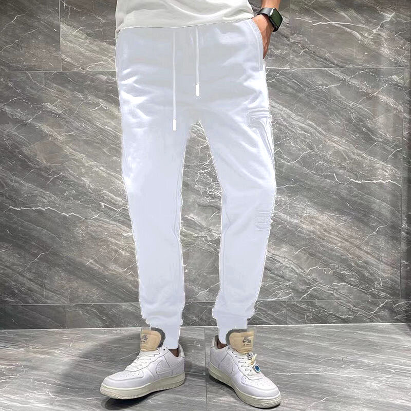 Хлопковые белые облегающие повседневные брюки, мужские брюки, модная уличная одежда, мужская одежда