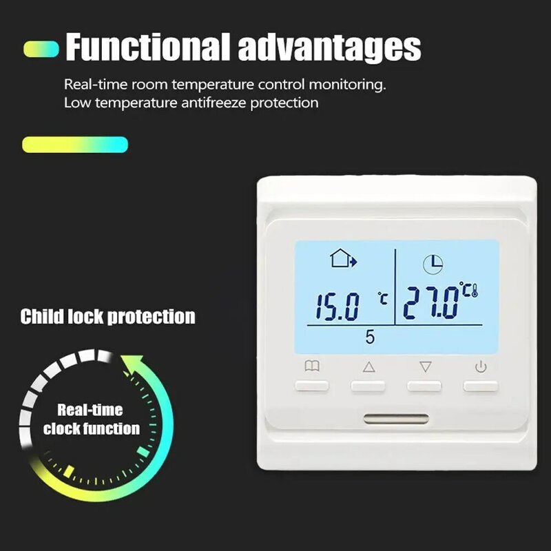 Thermostat Digital Room Thermostat Underfloor Heating Adjustable Mount Emperature Controller LED Flush Energy Touchscreen L A5A0