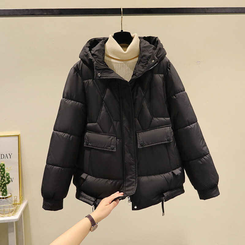 Damskie zimowe ocieplana kurtka z bawełny 2023 Korea nowe ciepłe grube bawełniane płaszcz z podszewką damskie zimowe parki z kapturem kurtki damskie