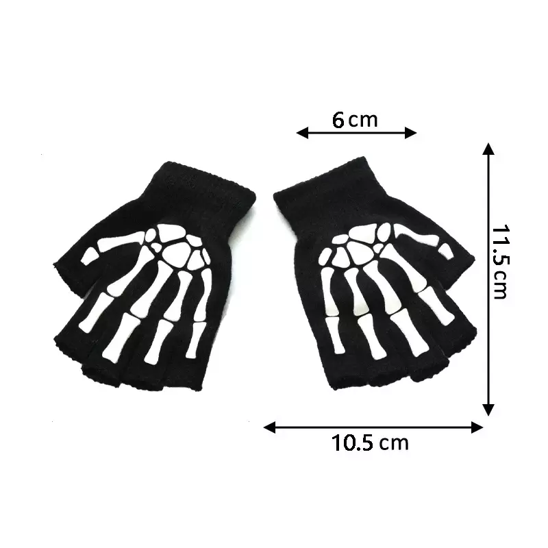 Guanti luminosi mezze dita con teschio scheletro di Halloween per bambini adulti guanti senza dita con teschio invernale per feste di eventi in bicicletta festiva