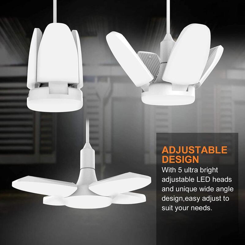 38W Geleid Garage Verlichting 4 Verstelbare Ventilatorbladen Vervormbare Werkplaats Magazijn Plafond Verlichting 6500K AC85-265V Opvouwbare Fan Lamp