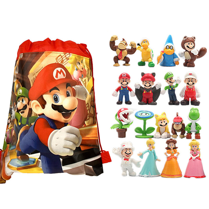 12-48 Stuks Super Mario Bros Anime Figuur Kawaii Bowser Actiefiguren Met Opbergtas Voor Kinderen Speelgoed Geschenken