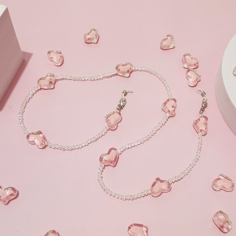 Женская цепочка в форме сердца, розовая цепочка для солнцезащитных очков с кристаллами