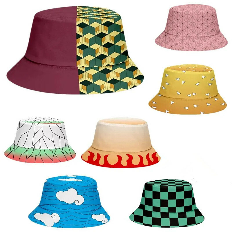 Gorra de Anime Kimetsu No Yaiba para mujer, sombrero de cubo con estampado de Kamado, Tanjirou, Nezuko, sombrero de sol, sombrero de pescador, accesorios de Cosplay