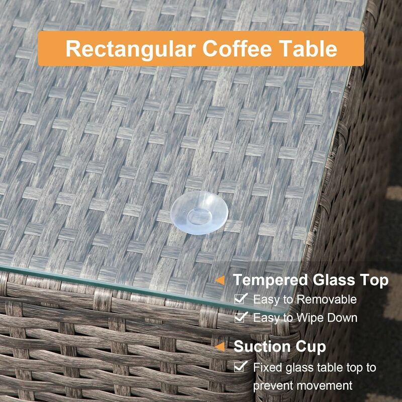 Наборы для разговоров во дворе, всесезонный полиэтиленовый Плетеный искусственный столик с оттоманкой, кофейный столик из закаленного стекла
