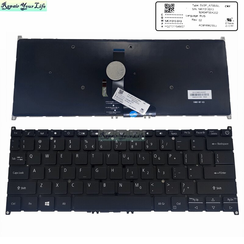 W języku angielskim USA/US podświetlana klawiatura do Acer Swift 5 SF514-52 52T SF514-51 SF514-54GT klawiatury do laptopów podświetlenie SV3P_A70LWL A70BWL