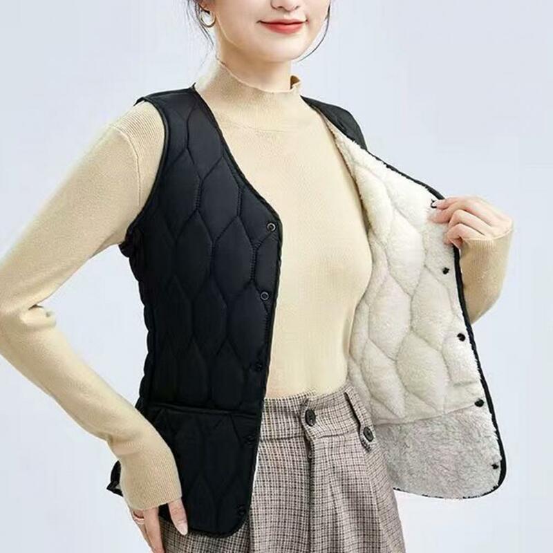 Gilet en duvet à simple boutonnage pour femme, veste chaude, gilet en fibre épaissie, léger, automne, hiver