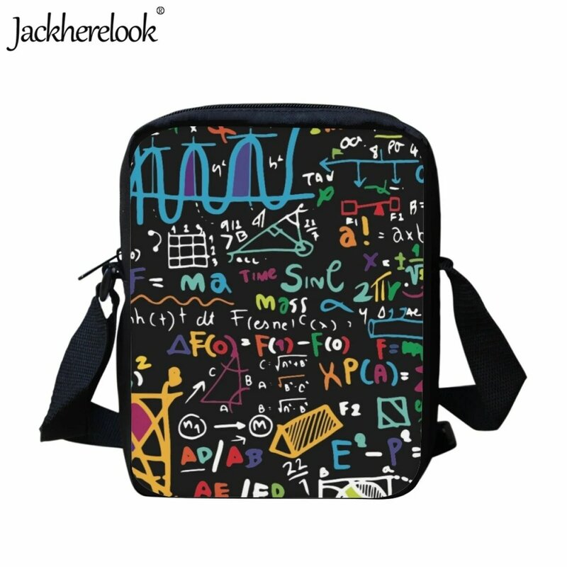 Jackherelook-Bolso escolar para estudiantes, bandolera pequeña de gran capacidad con estampado de fórmula de matemáticas, experimentos de ciencia, bolso de hombro para niños