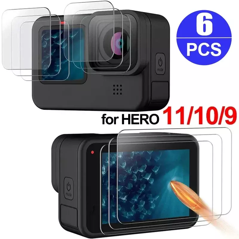 Vidro temperado para Go Pro Hero, protetor de tela clara, filme anti risco, HD preto, 12, 11, 10, 9