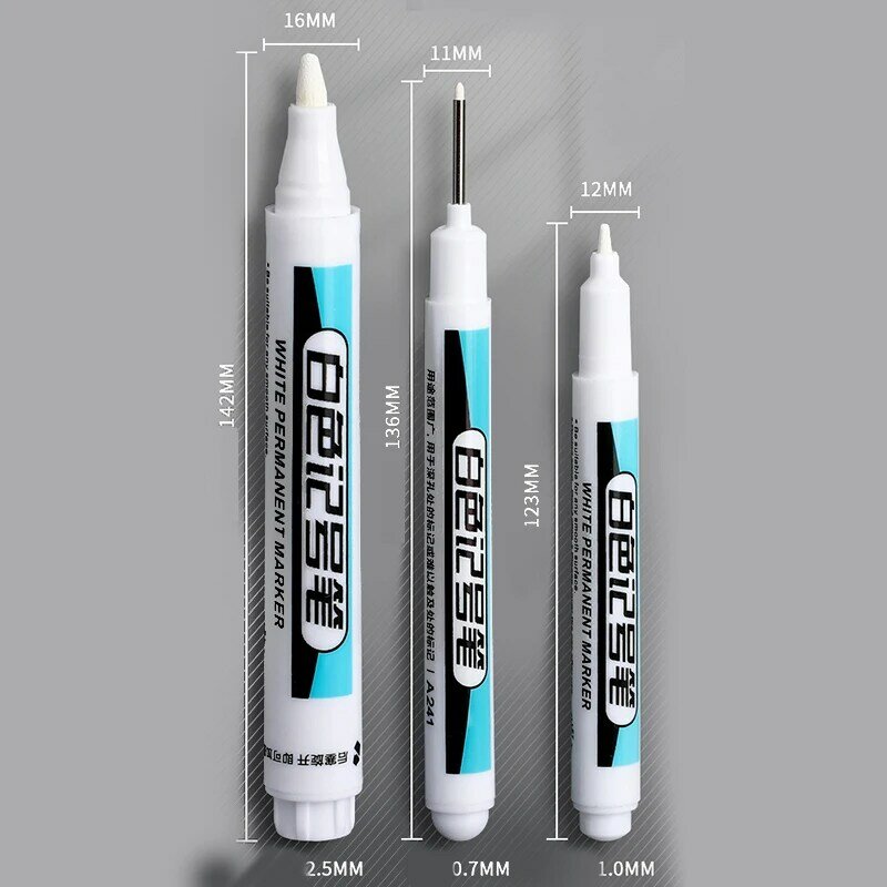 1Pc Voor Metalen Lange Hoofd Marker Pennen Olieachtige Waterdichte Plastic Grote Capaciteit Witte Marker Pen Briefpapier 0.7/1.0/2.5Mm