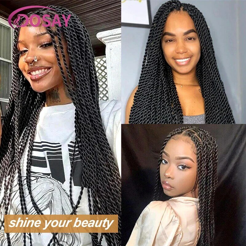 Spiral Twist Braided Lace Front Wig 36 inch Full Lace Frontal Wigs Locs Knotless Box Braided Wigs Synthetic Wig For Black Women