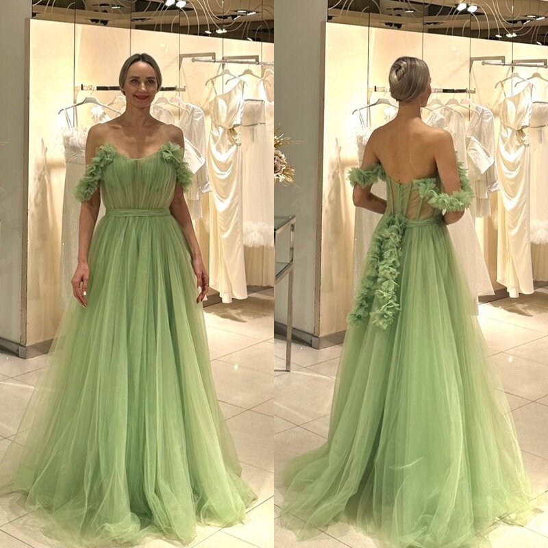 Ball Dress Evening Tulle Draped Pleat Ruched Homecoming A-line Off-the-shoulder Bespoke Occasion Gown Long Dresses Saudi Arabia