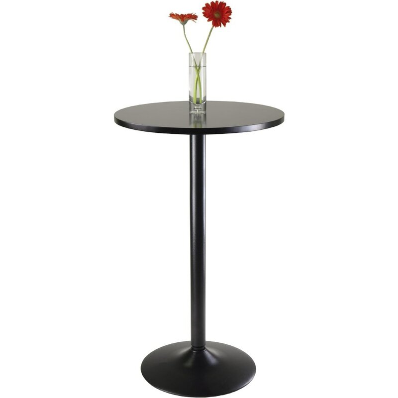 Obsidian Pub Table Round Black Mdf Top with Black Leg And Base - 23.7-Inch Top, 39.76-Inch Height