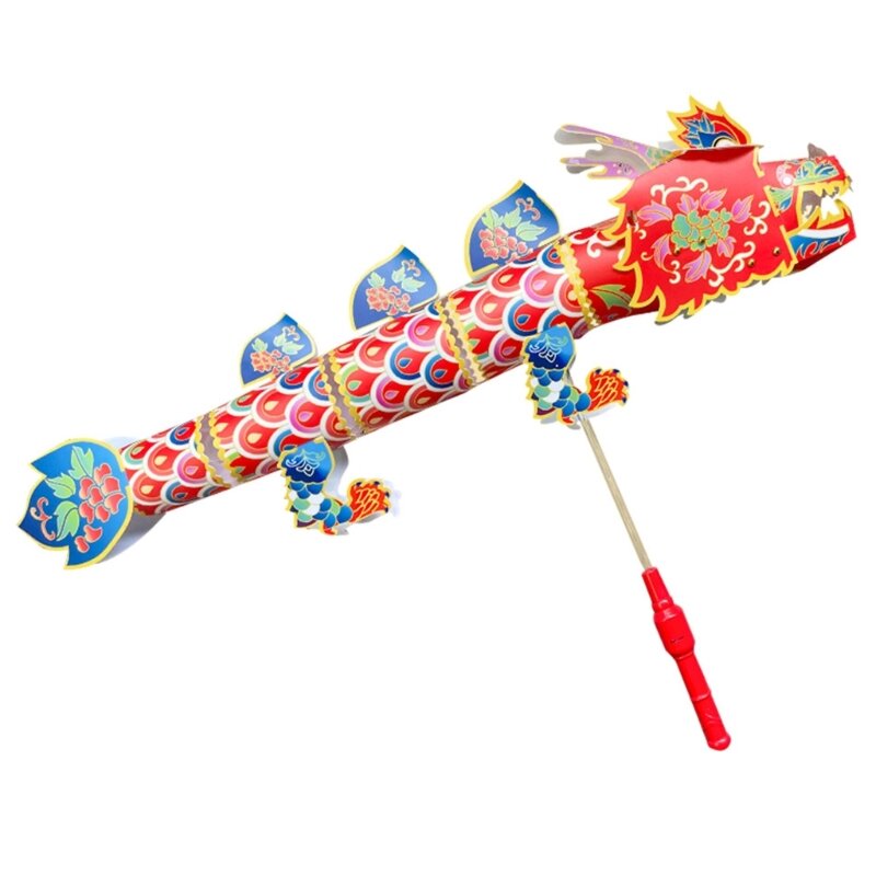 Q0KB Traditional Paper Craft Dragon Light Toy DIY Material Bag for Chinese New Year
