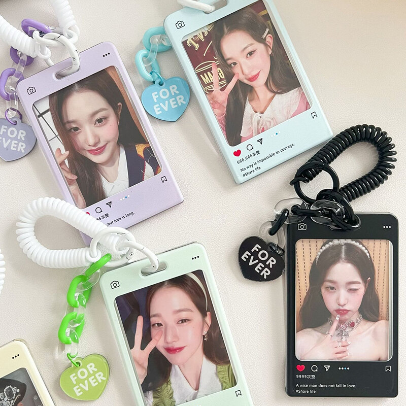 Cute Photo Card Holder Kpop Idol Postcard Protective Case Bus Student Id Card Sleeves Pendant Keychain Ins Kawaii Stationery