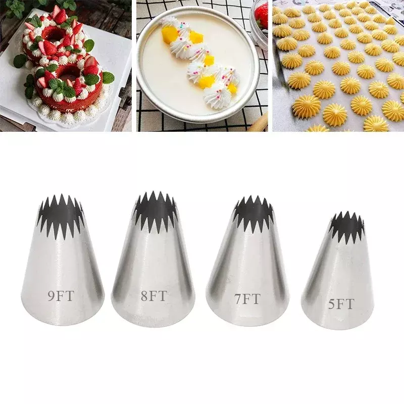5FT/7FT/8FT/9FT Open Star Stainless Steel Cream Flower Cupcake Pastry Nozzles Cake Decorating Icing Piping Tips Baking Tools