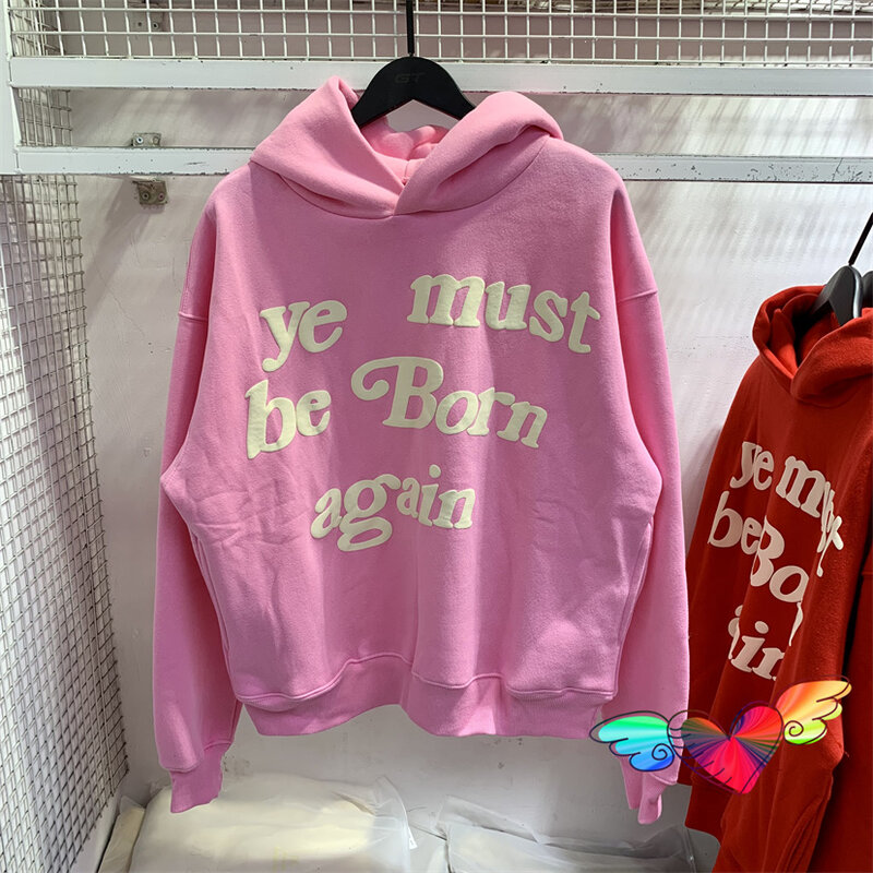 2023fw Puff Print Kanye West bluzy z kapturem kobiety 1:1 różowe musisz narodzić się ponownie bluza z kapturem Oversize Fit bluzy CPFM bluzy