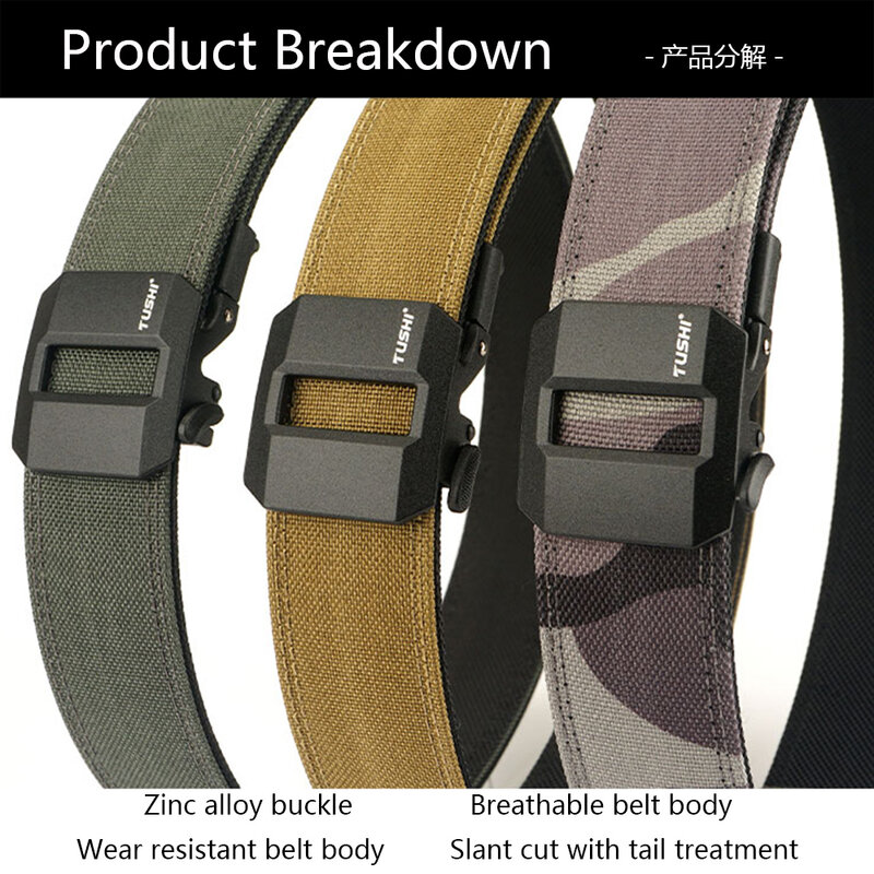 XUHU New Hard Tactical Gun Belt for Men Metal Automatic Buckle Thick Nylon Police Military Belt Casual Belt IPSC Girdle Male