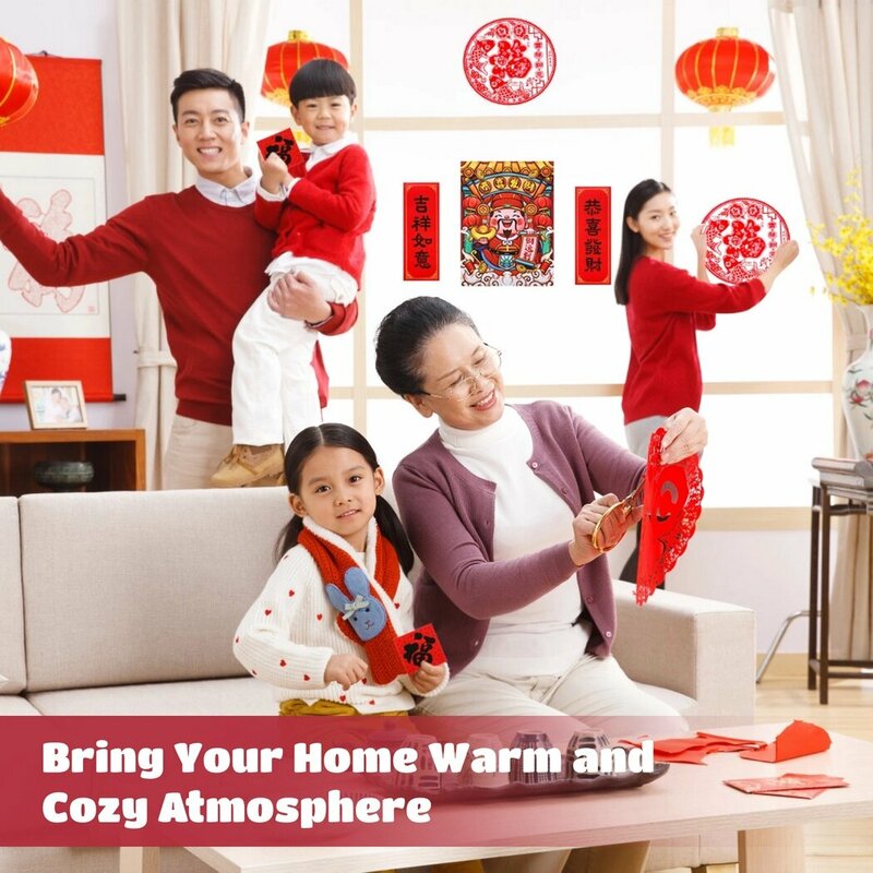 47Pcs 2024 Chinese New Year Decor Spring Festival Chinese Couplets Kit Dragon Chunjie Chunlian Fu Hanging Garland Red Envelopes