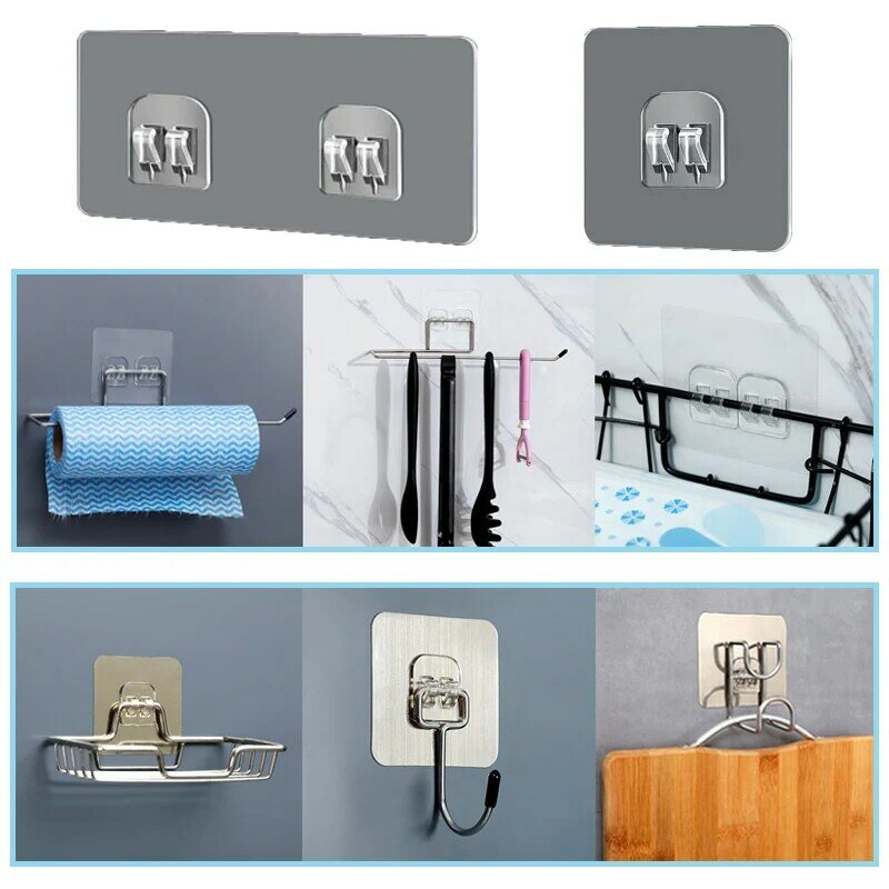 Ganchos adhesivos de pared para cocina y baño, estante de alambre transparente de 5/10 piezas, sin rastro