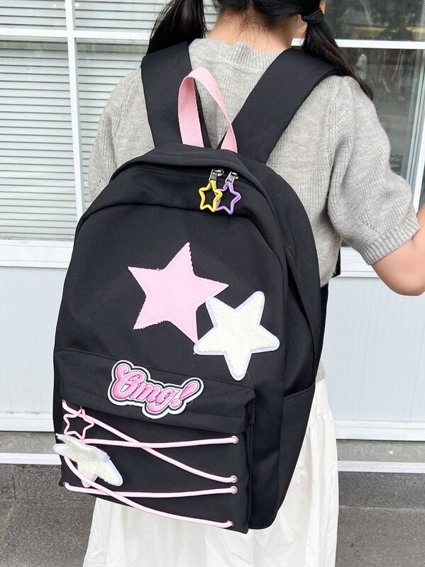 Новинка 2024, милый рюкзак со звездами и кошками для девочек средней и старшей школы, милый вместительный рюкзак в стиле интернет-знаменитостей