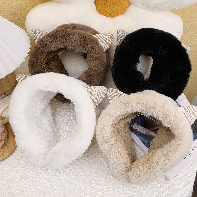 여성용 겨울 푹신한 귀마개, 귀여운 고양이 귀 머프, 부드러운 플러시 머리띠, 이어 워머, 야외 방풍 귀마개, 네커치프