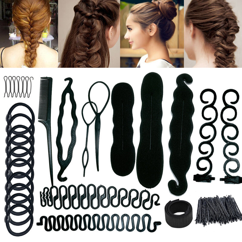 Multi-Style Magic Donut Bun Maker para Mulheres, Braid Styling Hairpins, Twist Hair Clips, Girls Styling Tools, Acessórios para Cabelo, 1-65Pcs Set
