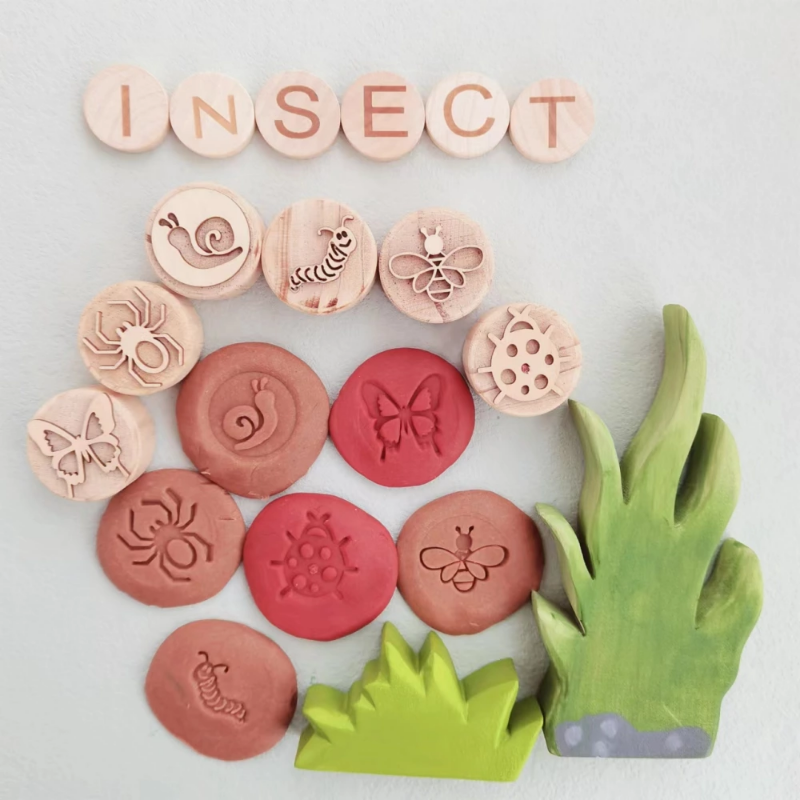 6 teile/satz Holz Montessori Spielen Teig Briefmarken Open Ended Spielen Spielzeug mit Kinder Handgemachte Briefmarken Frühe Pädagogische Spiel für Kinder