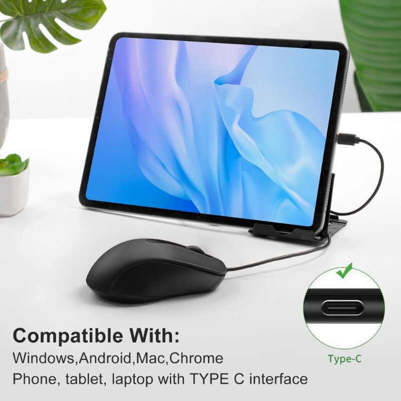 Mouse Gaming Tipe C Ergonomis Tombol USB C Mouse 3, untuk Kompatibilitas Windows