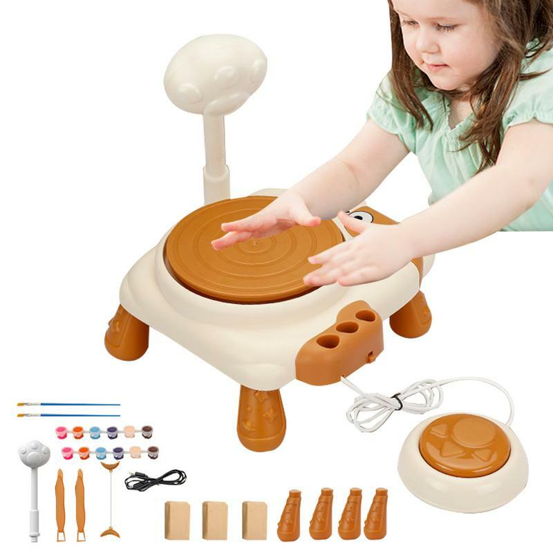 Cute Cat Electric Pottery Wheel Machine Handmade DIY Soft Clay Making Art crafts Training Educational Toys For Boys Girls