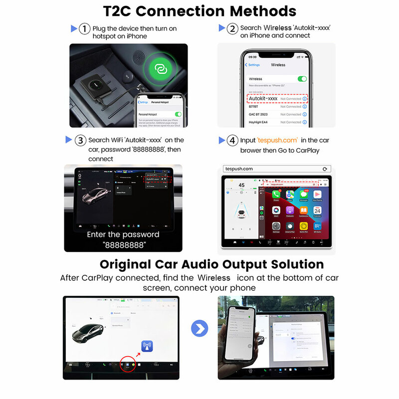 CarlinKit Wireless CarPlay Android Auto per Tesla Model 3 Model X Y Model S Auto Connect Voice Assistant 5G BT Plug and Play