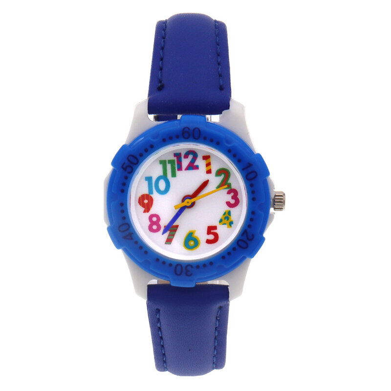 Cute Boys Girls Quartz Watch Kids Children's Leather Strap Student Time Clock Wristwatch Colorful Number Dial birthday Gifts