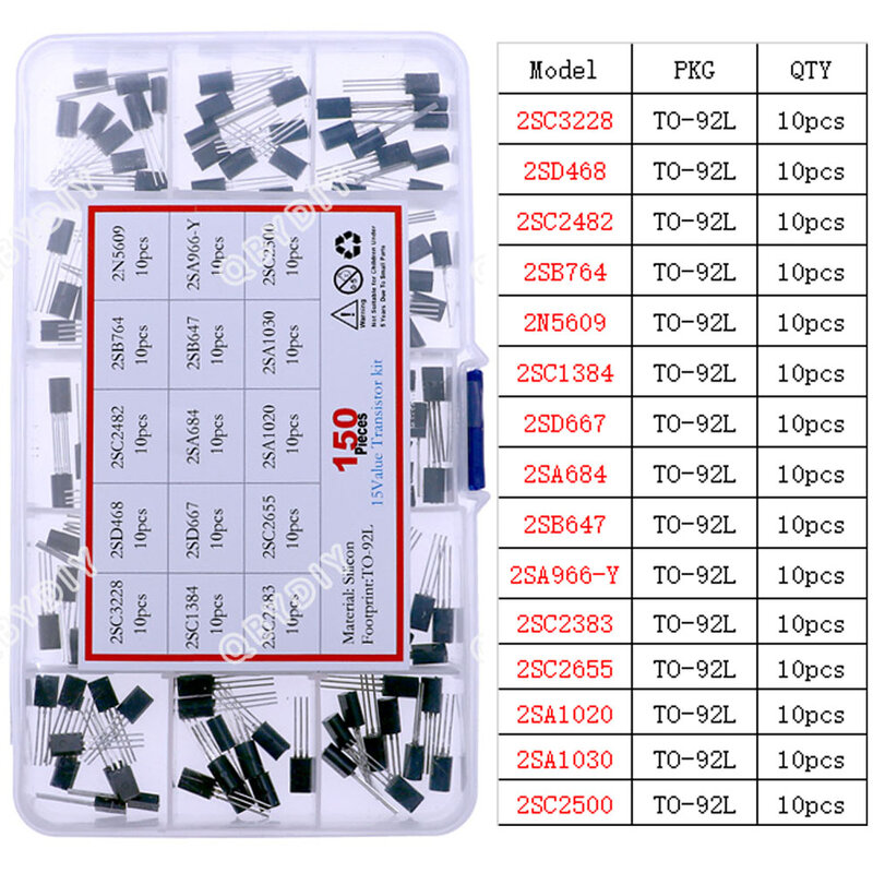 Mosfet Triode Tiristor PNP NPN Transistor Variedade Kit Box, TO-92 TO-92L TO-126 TO-220 Series